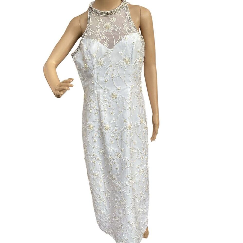 Mary's Women's Floral Embroidered Halter Dress White Size 16
